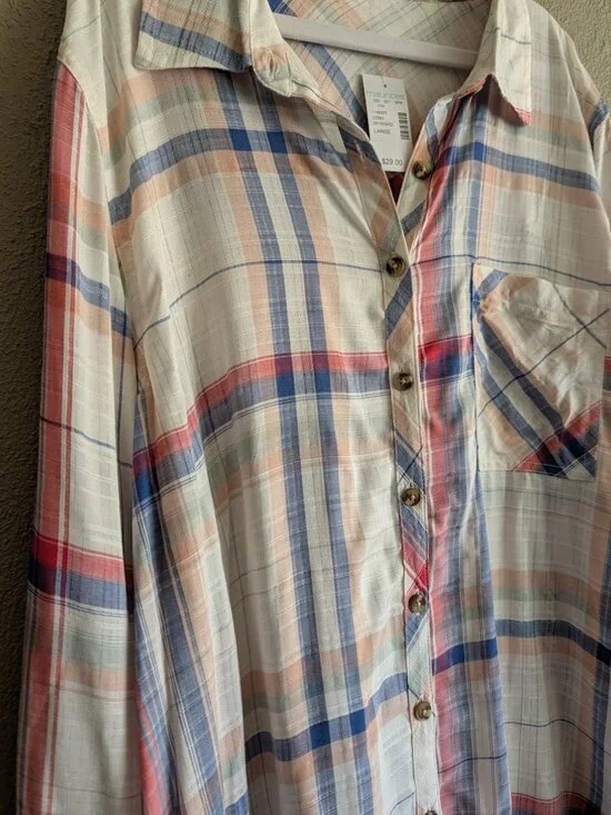 Maurices | NWT Relaxed Fit Plaid Button-Down | Size L - Picture 2 of 7